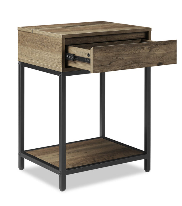 Table de nuit Akio de 18 po (l) x 25,75 po (H) à 1 tiroir avec dessus relevable et rangement - brune et noire