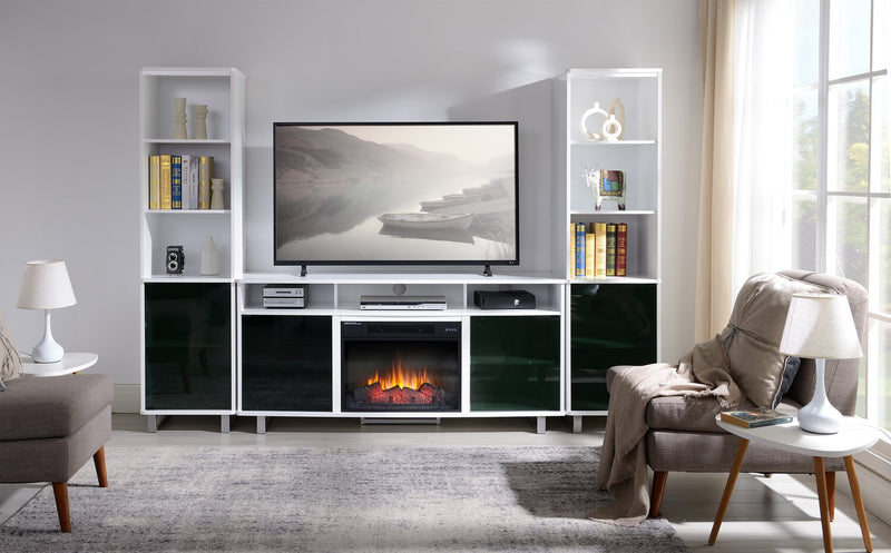 Meuble audio-vidéo moderne Ignatius 3 pièces avec foyer électrique et rangement pour téléviseurs jusqu’à 70 po - blanc