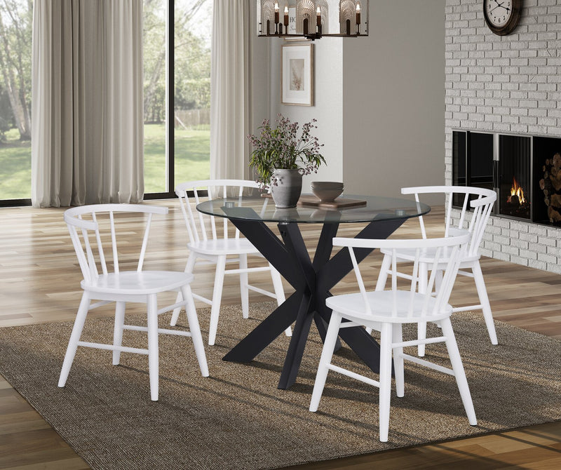 Chaise de salle à manger Remi avec dossier à barreaux en forme de fuseau courbé - blanche