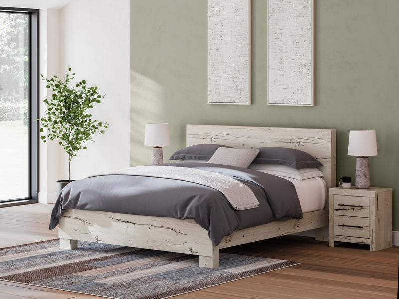 Ensemble de chambre à coucher Derekson 6 pièces blanc rustique avec lit à panneaux, commode, miroir et table de nuit - format très grand lit