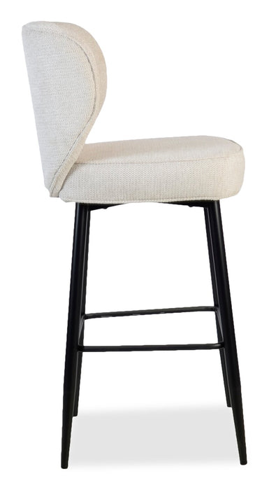 Tabouret Sara de hauteur comptoir de 26 po (H) en tissu d’apparence velours et en métal - blanc