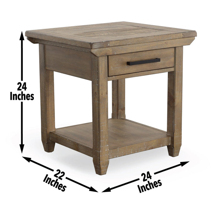 Table de bout rustique Cedar de 24 po avec tiroir de rangement - pin naturel
