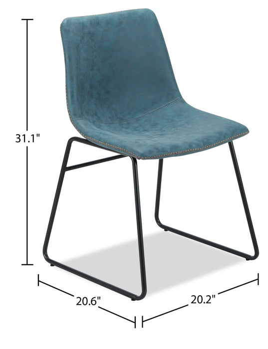 Chaise de salle à manger Tess en tissu d’apparence cuir et en métal - bleue
