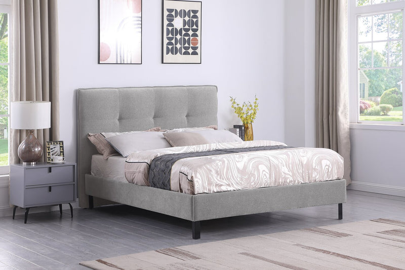 Tête de lit rembourrée Amos en tissu gris capitonné - format lit double