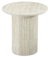  Table de bout ronde Sullivan de 23,6 po avec dessus en pierre frittée - travertin beige