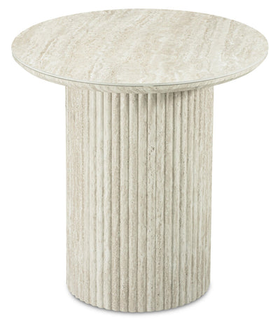 Sullivan 23.6" Round End Table with Sintered Stone Top - Beige Travertine | Table de bout ronde Sullivan de 23,6 po avec dessus en pierre frittée - travertin beige