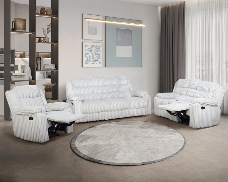 Causeuse inclinable Bryson de 72 po en tissu de fausse fourrure avec console de rangement - gris brume