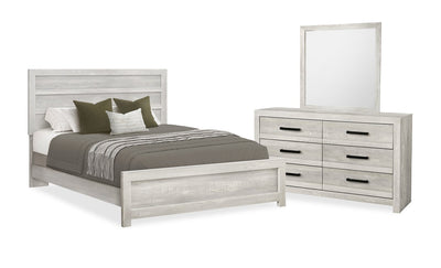 Aspen 5pc Bedroom Set with Bed, Dresser & Mirror, Grey - Queen Size | Ensemble de chambre à coucher Aspen 5 pièces avec lit, commode et miroir, gris - format grand lit