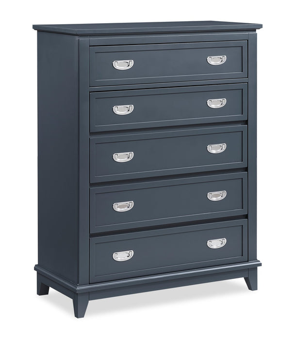 Commode verticale de chambre à coucher Quinn de 36,5 po (L) x 48,5 po (H) à 5 tiroirs - bleue