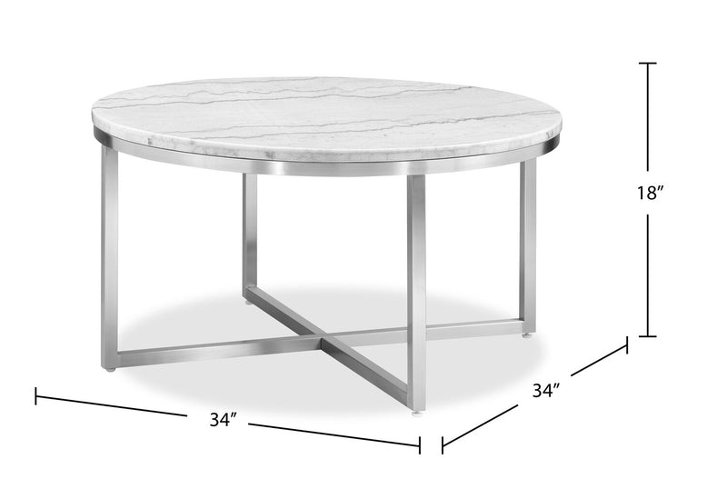 Table à café ronde moderne Sampson en marbre de 34 po - blanc