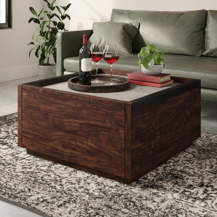 Table à café moderne Benson de 31 po avec rangement - brun foncé et grise
