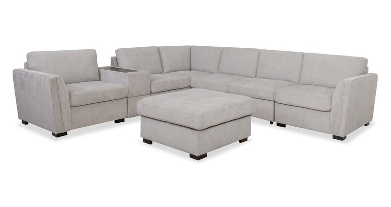 Sofa sectionnel Vault 6 pièces avec causeuse-lit et 3 fauteuils longs de rangement - gris