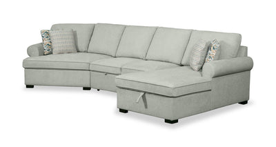 Scott Living Haven 3-Piece Left-Facing Chenille Fabric Cuddler Sleeper Sectional with Storage - Seafoam Blue | Sofa-lit sectionnel enveloppant de gauche Haven de Scott Living 3 pièces en tissu de chenille avec rangement - écume de mer