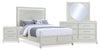 Ensemble de chambre à coucher Vida 6 pièces sable avec lit à panneaux, commode, miroir et table de nuit - format grand lit