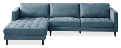 Metro 2-Piece Left-Facing Fabric Sectional with Chaise and Tufted Seat Cushions - Denim Blue | Sofa sectionnel de gauche Metro 2 pièces en tissu avec fauteuil long et coussins de siège capitonnés - bleu denim