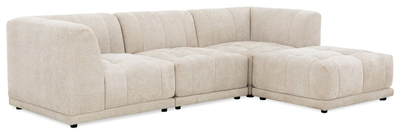 Sofa sectionnel modulaire Oaklyn 4 pièces en tissu avec pouf et coussins de siège capitonnés - beige