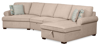 Scott Living Haven 3-Piece Left-Facing Chenille Fabric Cuddler Sleeper Sectional with Storage - Taupe | Sofa-lit sectionnel enveloppant de gauche Haven de Scott Living 3 pièces en tissu de chenille avec rangement - taupe
