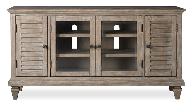 Meuble pour téléviseur rustique Baron de 62 po en pin avec rangement et système de gestion des câbles pour téléviseurs jusqu’à 70 po - gris tourterelle