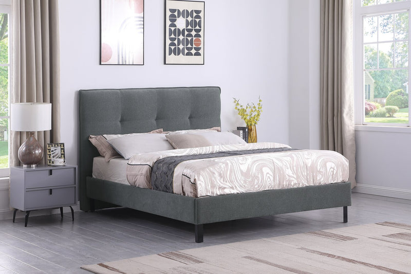 Tête de lit rembourrée Amos en tissu anthracite capitonné - format très grand lit