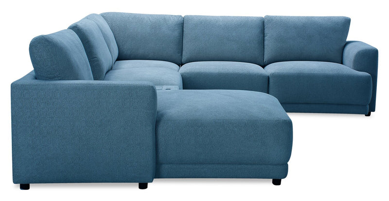 Sofa sectionnel modulaire de droite Voyage 6 pièces en tissu avec console et coussins de dossier amovibles - bleu