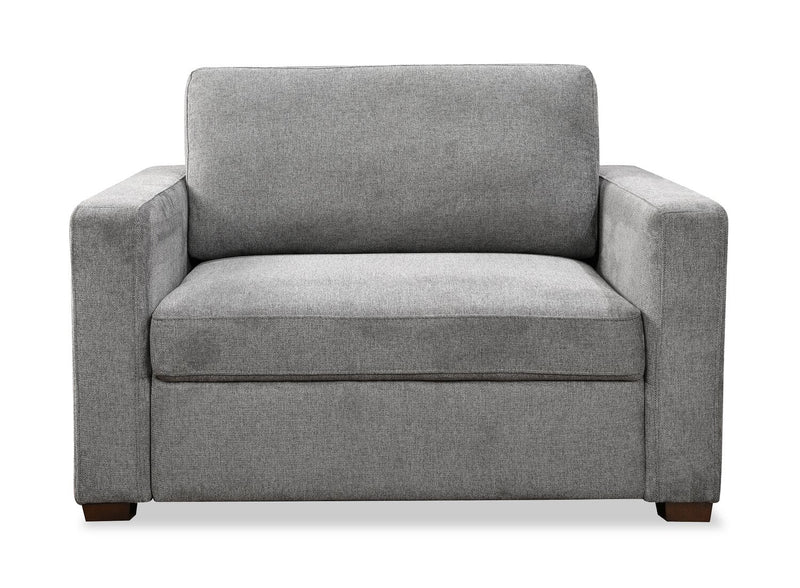 Fauteuil-lit Dusk de 52 po en tissu d’apparence lin avec accoudoirs rectilignes - gris
