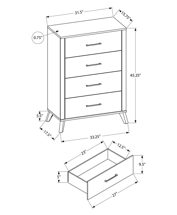 Commode verticale de chambre à coucher Blake de 33 po (L) x 45 po (H) à 4 tiroirs - grise et noire