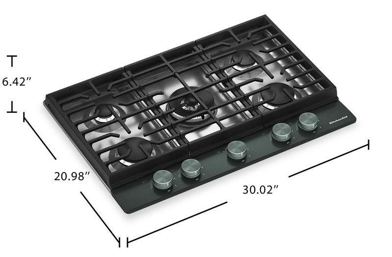 Surface de cuisson KitchenAid de 30 po au gaz sur métal avec grilles pour wok intégrées – Genièvre - KCGK530SJP