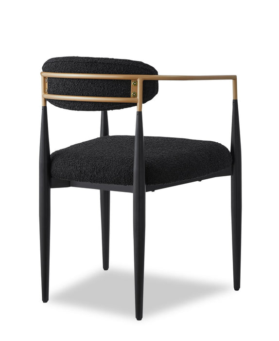 Chaise de salle à manger à accoudoirs Capri de Kort & Co. en métal avec tissu bouclé et touches dorées - noire