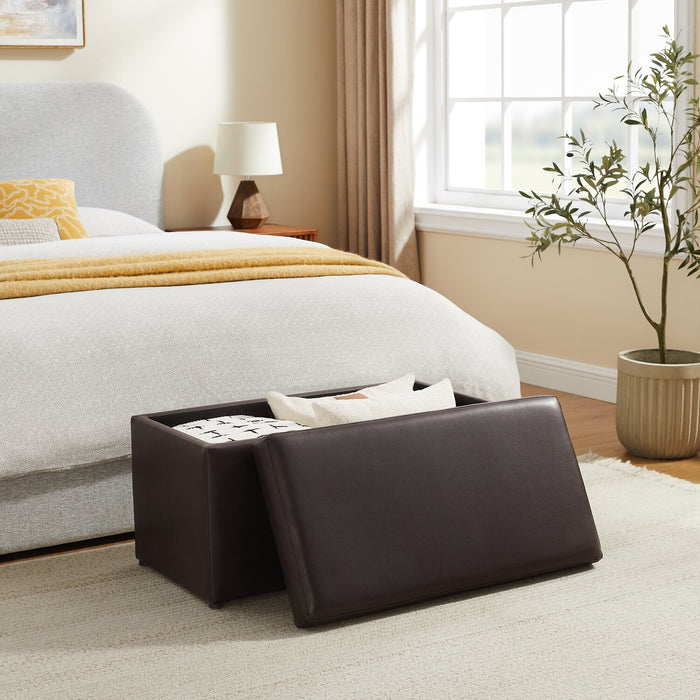 Pouf de rangement Edmonton de 32 po en similicuir - espresso