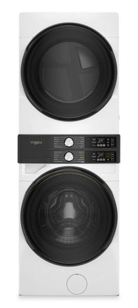  Tour de lavage Whirlpool à chargement frontal avec laveuse de 5,2 pi³ et sécheuse à gaz de 7,4 pi³ - Blanche - WGF5727TW