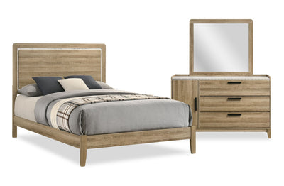 Sable 5pc Bedroom Set with Bed, Dresser & Mirror, Light Brown - Full Size | Ensemble de chambre à coucher Sable brun clair 5 pièces avec lit, commode et miroir - format lit double