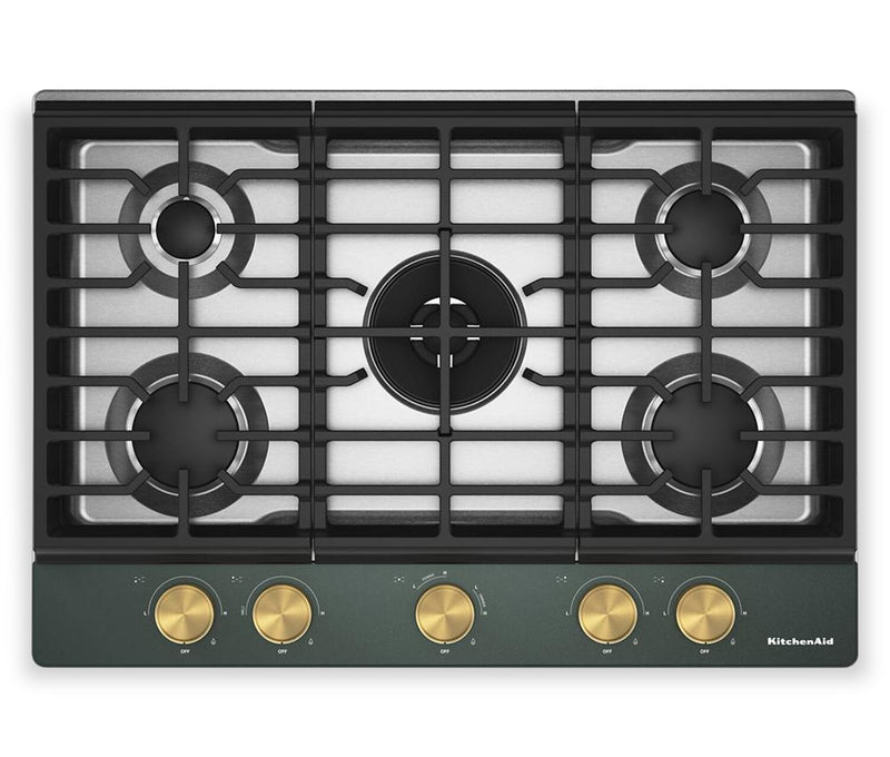 Surface de cuisson KitchenAid de 30 po au gaz sur métal avec grilles pour wok intégrées – Genièvre - KCGK530SJP
