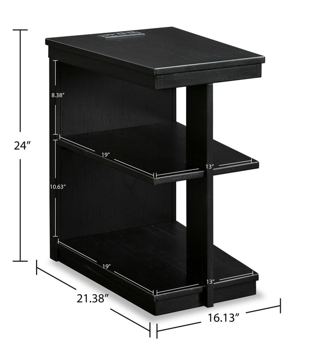 Table de fauteuil contemporaine Julian de 16 po avec ports USB - noire