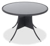 Table Arizona pour la terrasse à l’extérieur - osier en résine tressé à la main, dessus de table rond en verre trempé, résistante aux rayons UV et aux intempéries - noire
