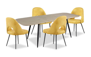 Ensemble de salle à manger Joss 5 pièces en métal avec table, rallonge papillon de 63 po à 86,5 po (L) et 4 chaises Bay - moutarde