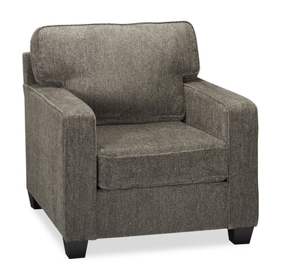 Made in Canada Lennox 35" Chenille Fabric Chair with Reversible Cushions and Track Arms - Grey | Fauteuil Lennox de 35 po fabriqué au Canada en tissu de chenille avec coussins réversibles et accoudoirs rectilignes - gris