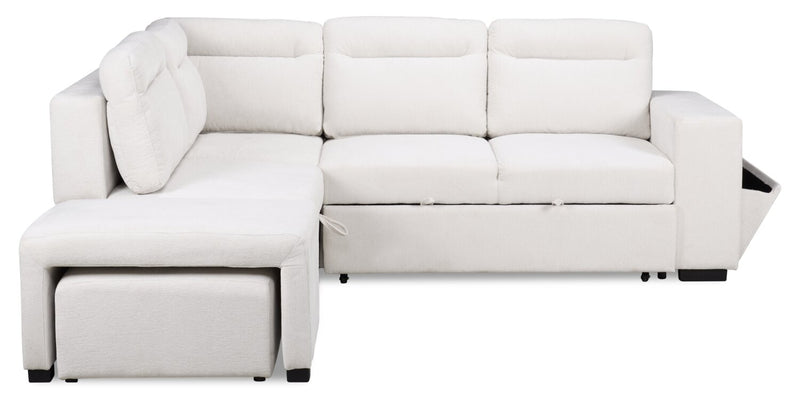 Sofa-lit sectionnel de gauche Coast 3 pièces en tissu blanc ivoire avec fauteuil long de rangement et accoudoir de rangement