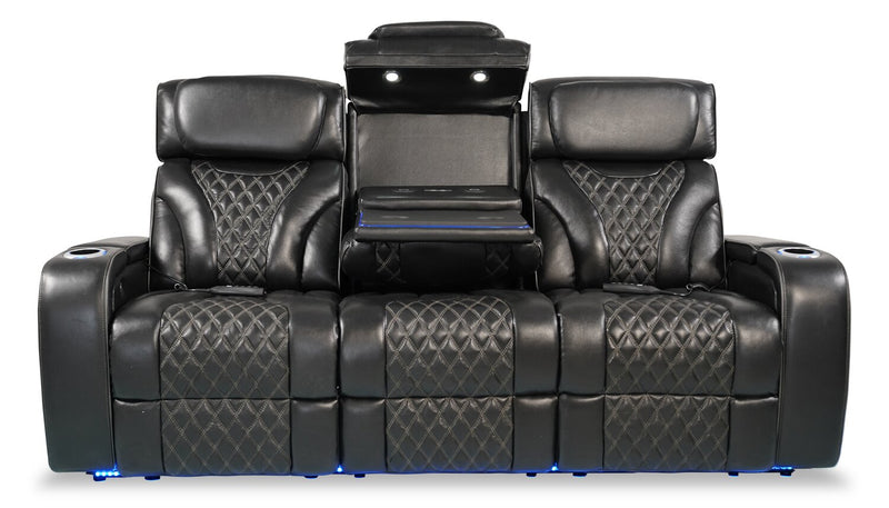 Sofa de massage à inclinaison électrique Elite de 86 po en cuir véritable avec appuie-têtes électriques et accoudoirs de rangement - noir
