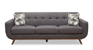 Sofa Freeman Kort & Co. de 88 po en tissu d’apparence lin avec pattes en bois et coussins de dossier capitonnés - gris anthracite