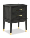 Table de nuit Alia de 18 po (l) x 25,75 po (H) à 2 tiroirs avec touche dorée - noire
