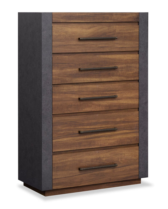 Commode verticale Dante de 36 po (L) x 52,4 po (H) à 5 tiroirs pour la chambre à coucher - brune