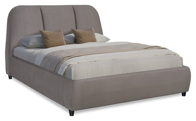 Mave Upholstered Platform Bed in Grey Velvet Fabric - Queen Size | Lit plateforme rembourré Mave en tissu de velours gris - format grand lit