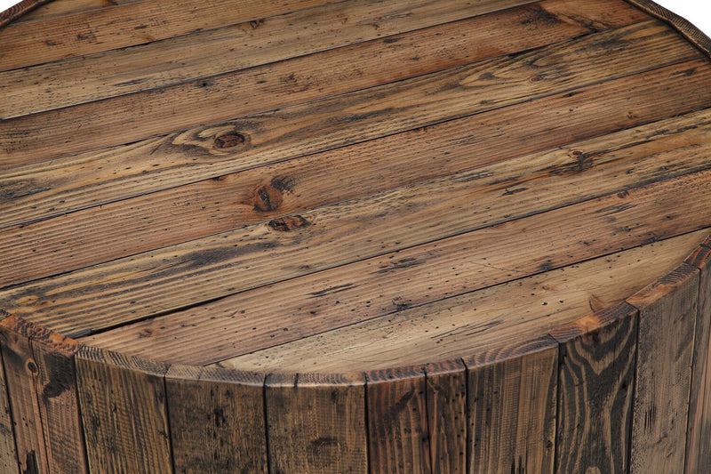 Table à café ronde rustique Martel de 34 po avec roulettes - pin rustique