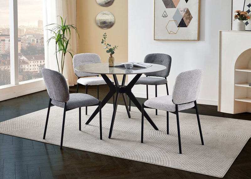 Table de salle à manger Luka avec dessus en pierre frittée et base en métal - 43,5 po (L), ronde - gris