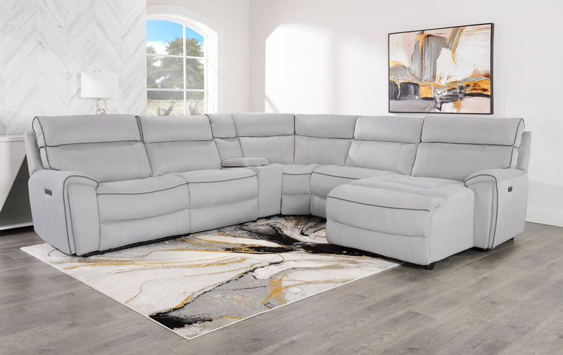 Sofa sectionnel de droite à inclinaison électrique Newport de Cindy Crawford Home 6 pièces en suédine - gris