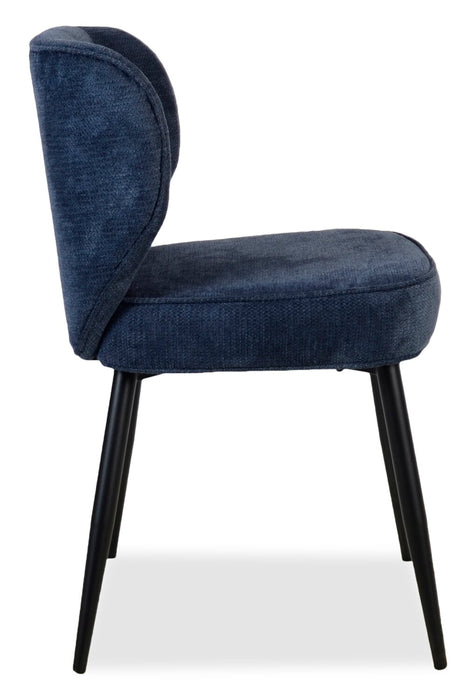 Chaise de salle à manger Sara à oreilles en tissu de polyester et en métal - bleue