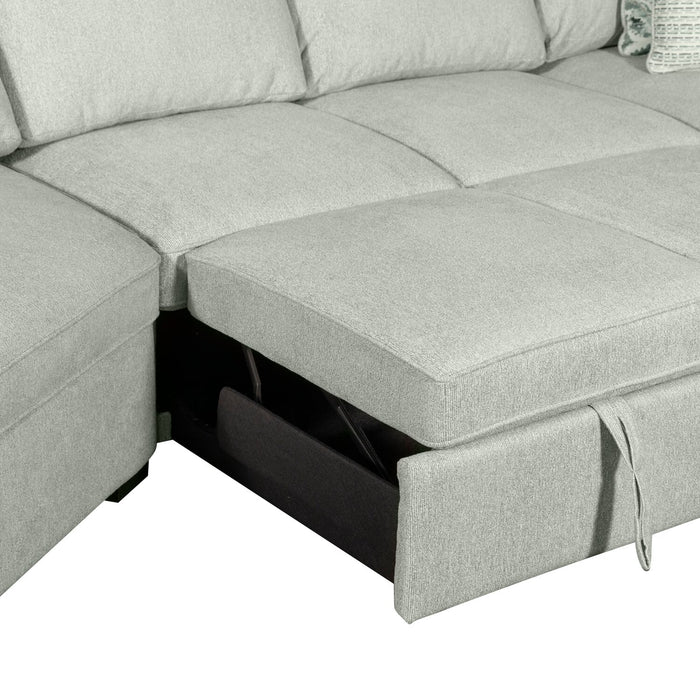 Sofa-lit sectionnel enveloppant de gauche Haven de Scott Living 3 pièces en tissu de chenille - bleu écume de mer 