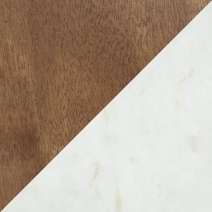 Table à café ronde Merlin de 33 po en bois massif et en marbre - blanche et brune