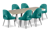  Ensemble de salle à manger Joss 7 pièces en métal avec table, rallonge papillon de 63 po à 86,5 po (L) et 6 chaises Bay - turquoise