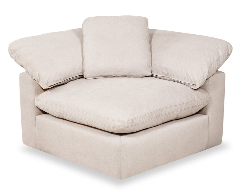 Sofa sectionnel modulaire de style cocon Eclipse 6 pièces en tissu d’apparence lin avec coussins réversibles en duvet et plumes - blanc lin